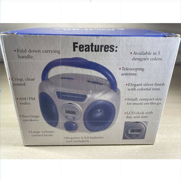 Mini AM/FM Radio Boom Box Digital LCD Clock with Date Day Display Silver & Blue - Picture 4 of 7